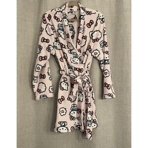 Sanrio Hello Kitty Pink Bows Plush Short Belted Robe W/pockets Large NWOT